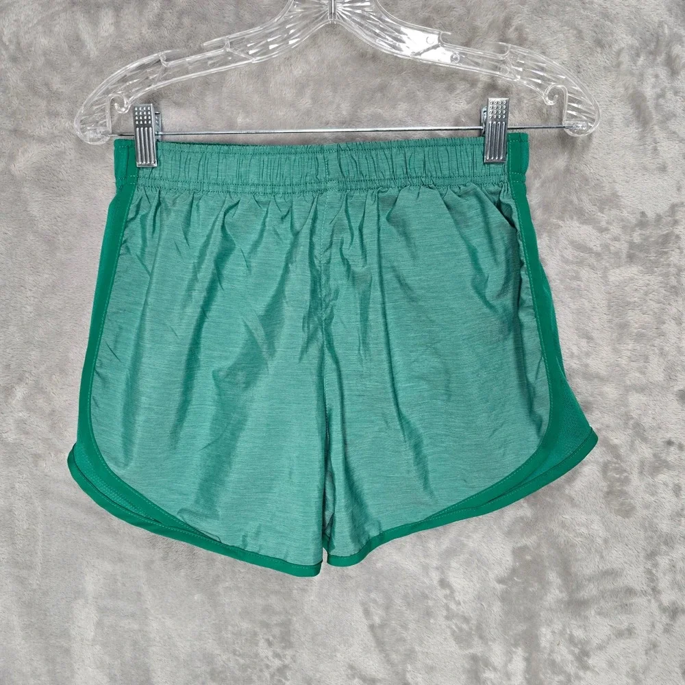 Nike Running Shorts Women Small Green Dri-Fit Heathered Elastic Waist Mesh Sides